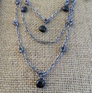 Silpada Oxidized 925 Sterling Silver Black Chalcedony 3 Tier Dangle Drop Necklac